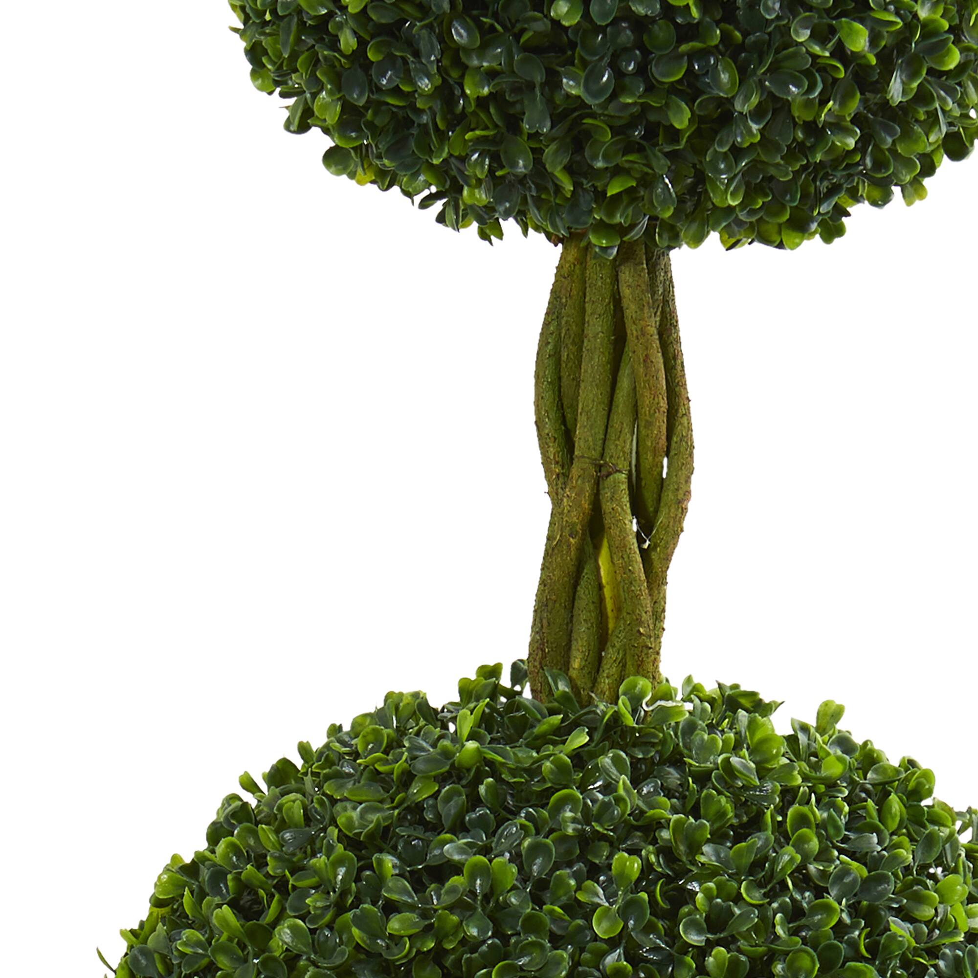 5ft. Double Boxwood Ball Topiary Tree with Bromeliads in Slate Planter